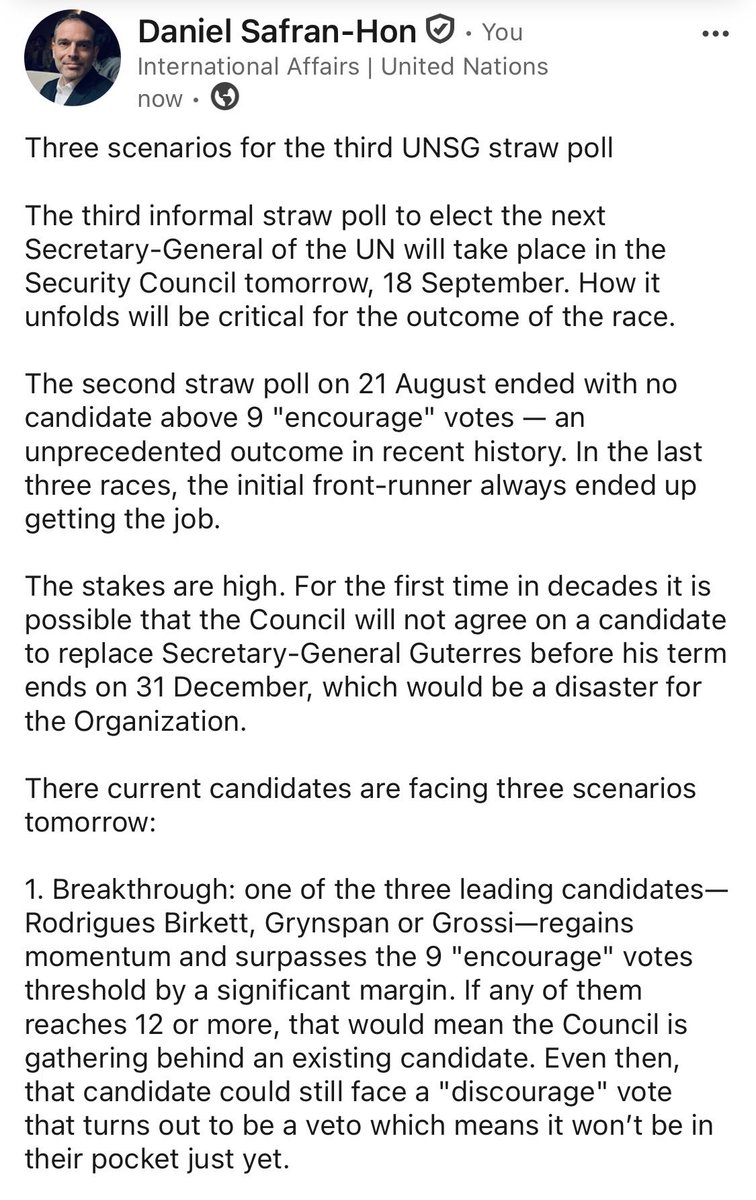 DanielSafranHon's tweet photo. Three Scenarios for the Third UNSG Straw Poll https://t.co/eZesacbdLN
