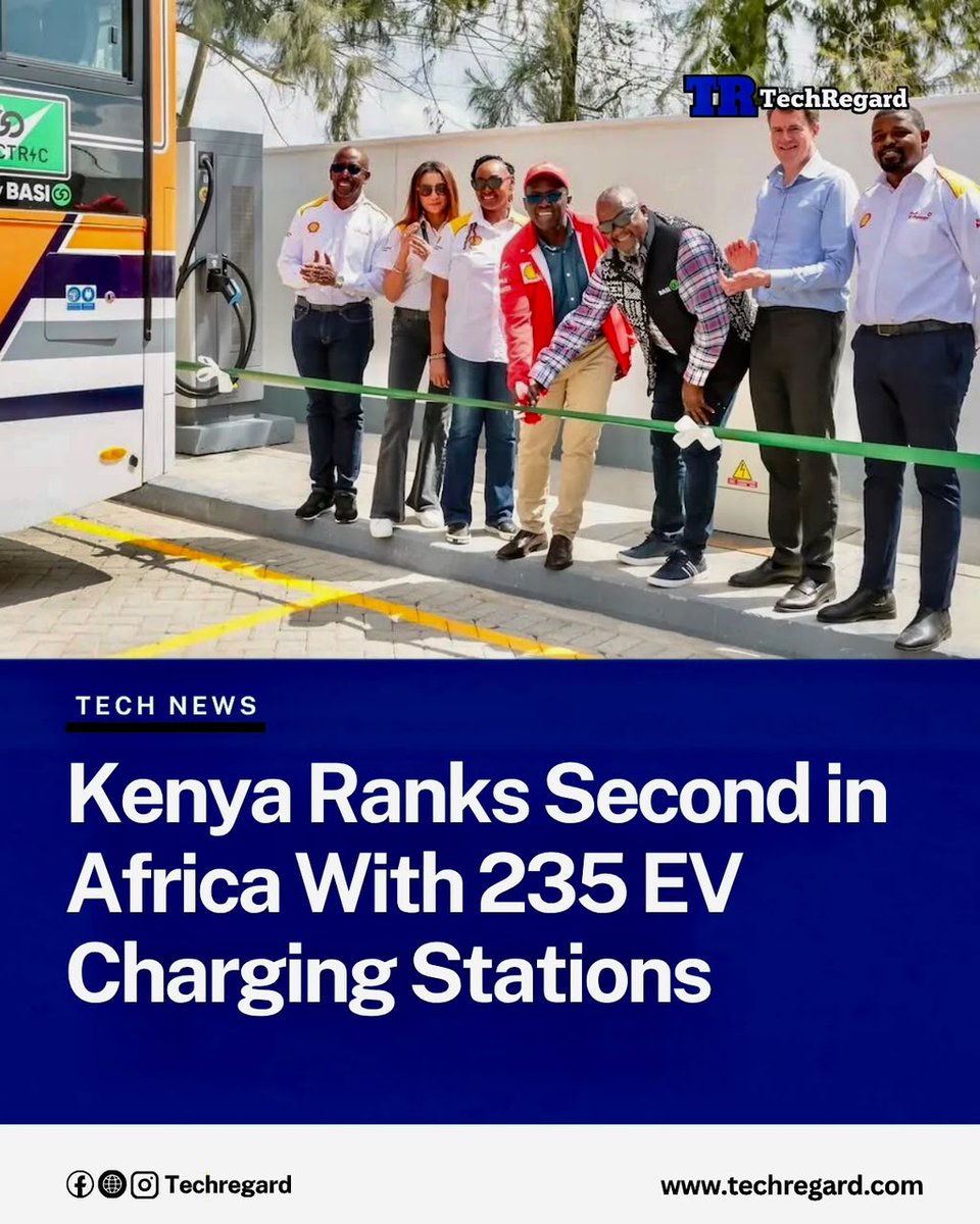 TechRegard's tweet photo. Kenya has emerged as the second African country with the highest number of electric vehicle charging stations, with 235 facilities recorded in 2025, according to a survey by the United Nations Economic Commission for Africa.

Egypt ranked first with 300 charging stations, while Ethiopia followed Kenya with 100. Rwanda recorded 40 stations, highlighting the wide gap in electric vehicle infrastructure across African countries.

https://t.co/46uZTyaqln