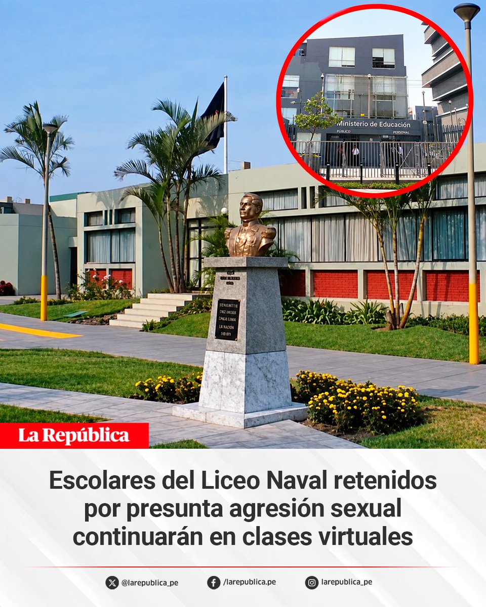 larepublica_pe's tweet photo. 🚨 ⚠️ Los diez escolares investigados por la presunta agresión sexual contra un estudiante de 16 años del Liceo Naval Almirante Guise, en San Borja, no retornarán de manera presencial a las aulas mientras continúen las investigaciones. 

El director regional de Educación, Cornelio Gonzáles, informó que los menores continuarán temporalmente con clases virtuales para proteger al adolescente afectado y evitar que compartan espacios mientras el Ministerio Público esclarece lo ocurrido. “Estos chicos no pueden volver a aulas mientras no termine este proceso. Ellos van a clases virtuales y vamos a cuidar mucho al niño afectado”, declaró.

El Minedu también revisará la actuación del colegio y solicitará documentación, informes y la nómina de docentes que estuvieron durante el traslado en bus, donde habría ocurrido el hecho.

📷: Composición LR

📲: Revisa la información completa aquí: https://t.co/nQGOuDx0oS

#LaRepublica #Sociedad #LiceoNavalAlmiranteGuise #SanBorja #Minedu #Investigación #MinisterioPúblico #Fiscalía #Actualidad