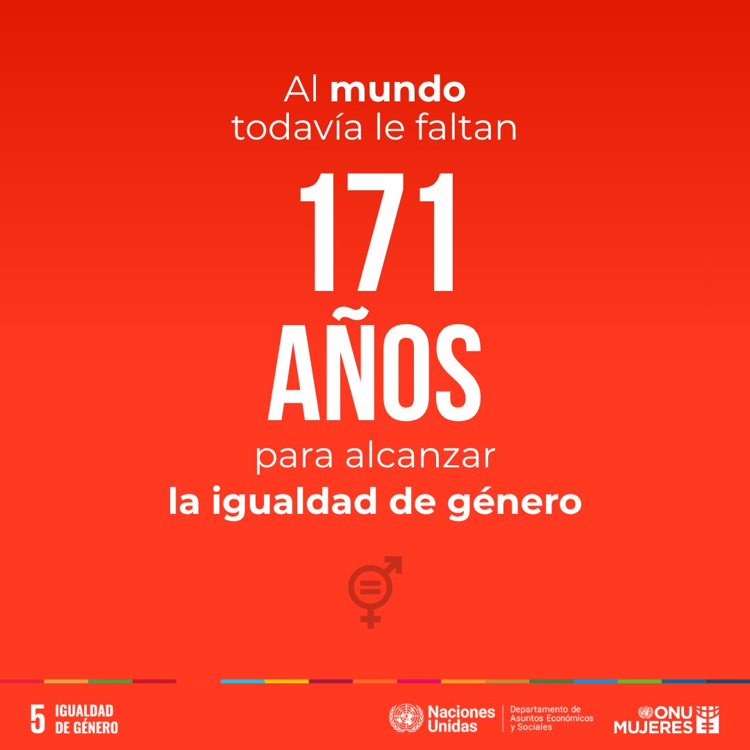 ONUMujeres's tweet photo. 🚨 171 AÑOS 🚨
 
Al ritmo actual, eso es lo que tardará en lograrse la igualdad de género.
 
Conoce los últimos datos sobre género en el informe Gender Snapshot 2026, y súmate a nuestro llamado por un futuro igualitario. #PorYParaTodas
 
Más información: https://t.co/IRh4gRUPct https://t.co/NaN2dK4wfz