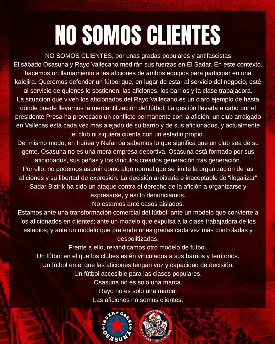 19IndarGorri87's tweet photo. EZ GARA BEZEROAK 

NO SOMOS CLIENTES 

@bukaneros92 https://t.co/tbU8V4EksK