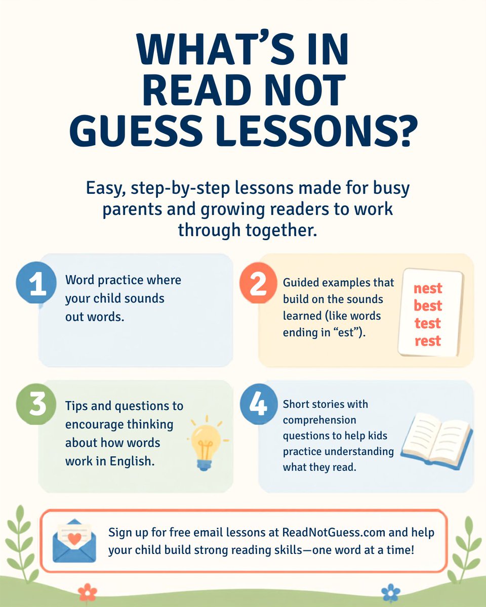 ReadNotGuess's tweet photo. What's in a Read Not Guess Lesson?

Short, structured, and designed to build confident readers one skill at a time. 

#ReadNotGuess #ReadingProgram #EarlyLiteracy #Phonics #ReadingSkills https://t.co/mJeA3RHlbX