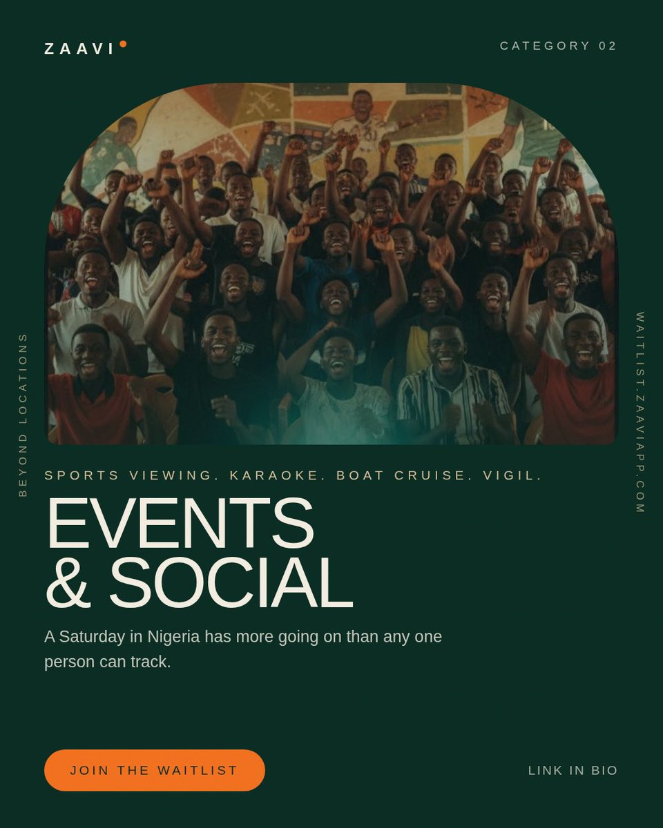 zaaviapp's tweet photo. A Saturday in Nigeria has more going on than any one person can track.

Match viewing in Yaba. Karaoke night in Wuse. Boat cruise leaving Ikoyi at 4. Vigil starting at 10.

Zaavi puts them on one map with the times attached.

#ThingsToDoInLagos #LagosEvent #Zaavi #WeekendPlans https://t.co/dW28SJzyNH