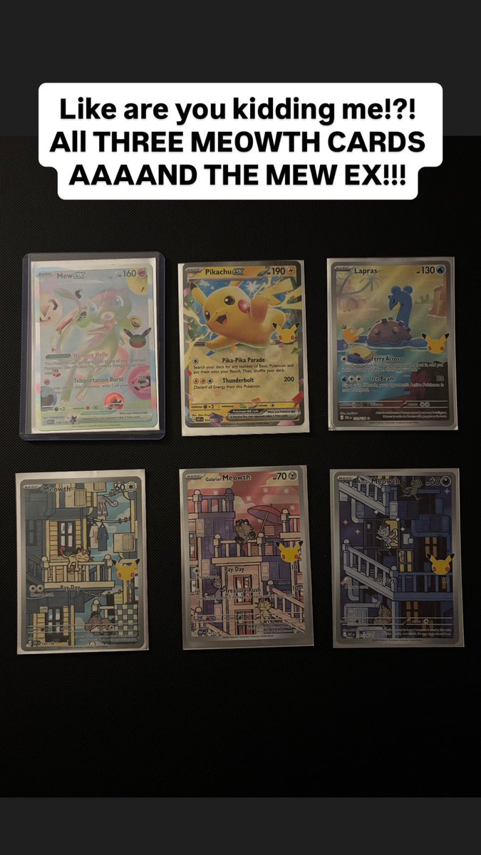 theoreganian's tweet photo. Our first #Pokémon 30th anniversary pulls! (These are just my faves) I collect cute cards so this set was made for me 😂😅 I can’t believe we got all three of the Meowth cards tho! Whaaatttt https://t.co/Kaa2vol4oJ