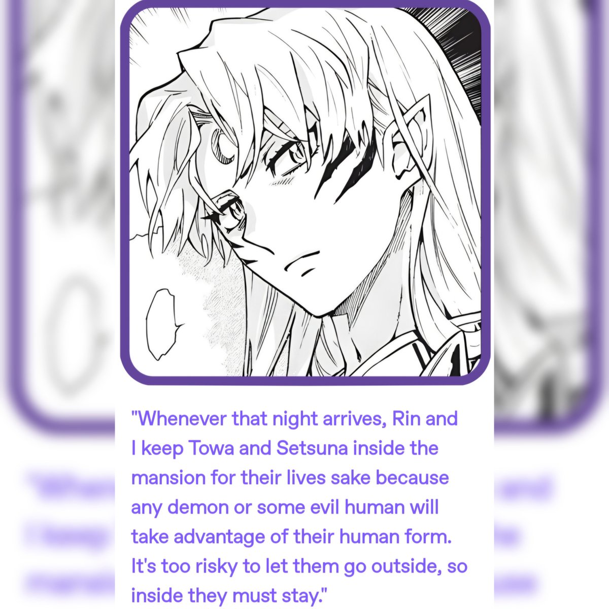 EternitySessrin's tweet photo. #sessrin #sesshomaru #rin #yashahime #inuyasha #Towa #Setsuna
꧁Sessrin Family Blog꧂
Asks 26
mkdemigodzillaz wants to know more about how everything is handled when it's the night of the new moon for both families, Sesshomaru and Inuyasha confirms staying 1/4 https://t.co/PIkFeRAqK6
