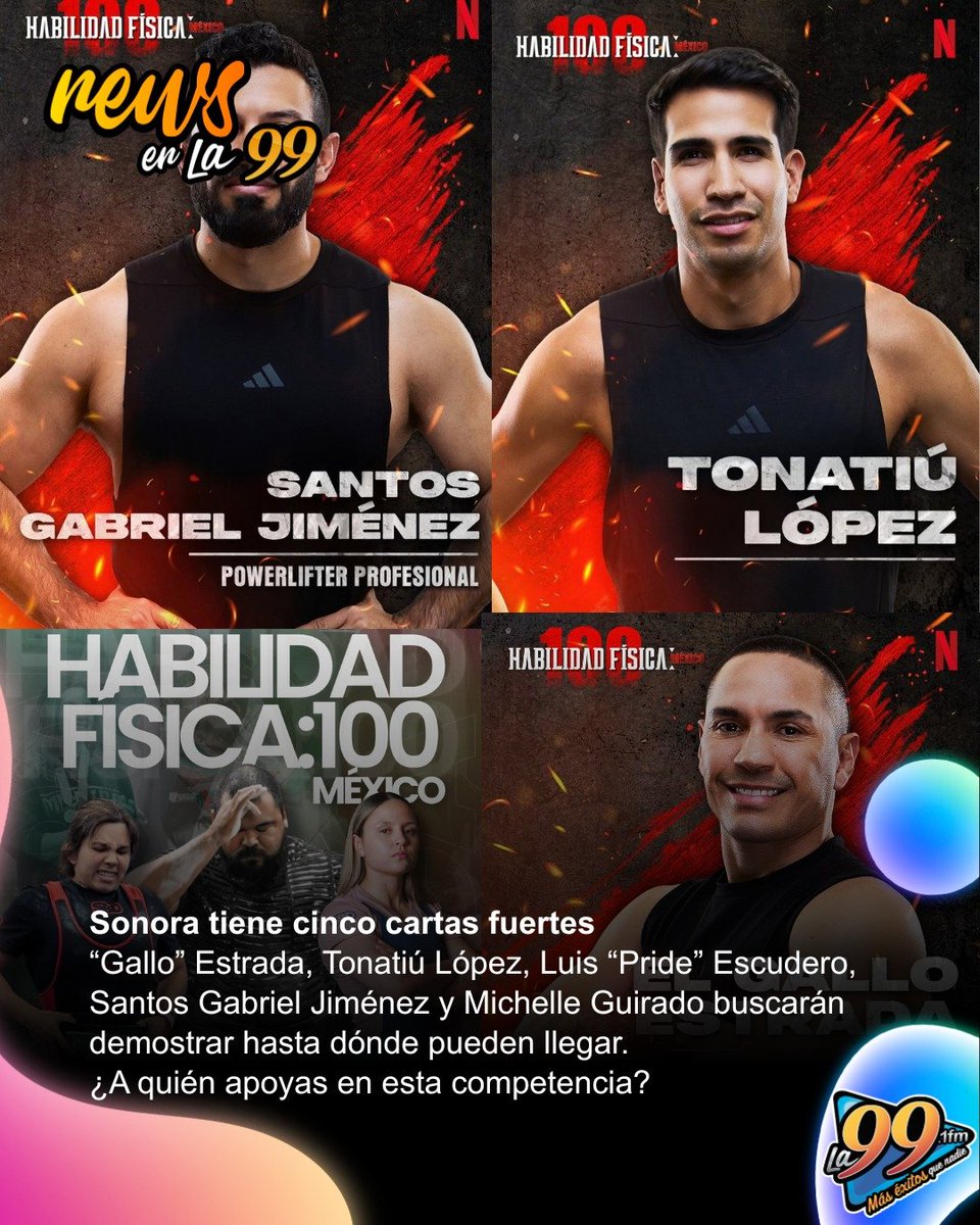 La99fm's tweet photo. Netflix estrenó Habilidades Físicas 100: México, el nuevo reality deportivo donde competidores de disciplinas completamente diferentes se enfrentan en pruebas de fuerza, velocidad, resistencia y habilidad para descubrir quién logra mantenerse hasta el final. 🔥 https://t.co/ZsFbfbjjPX