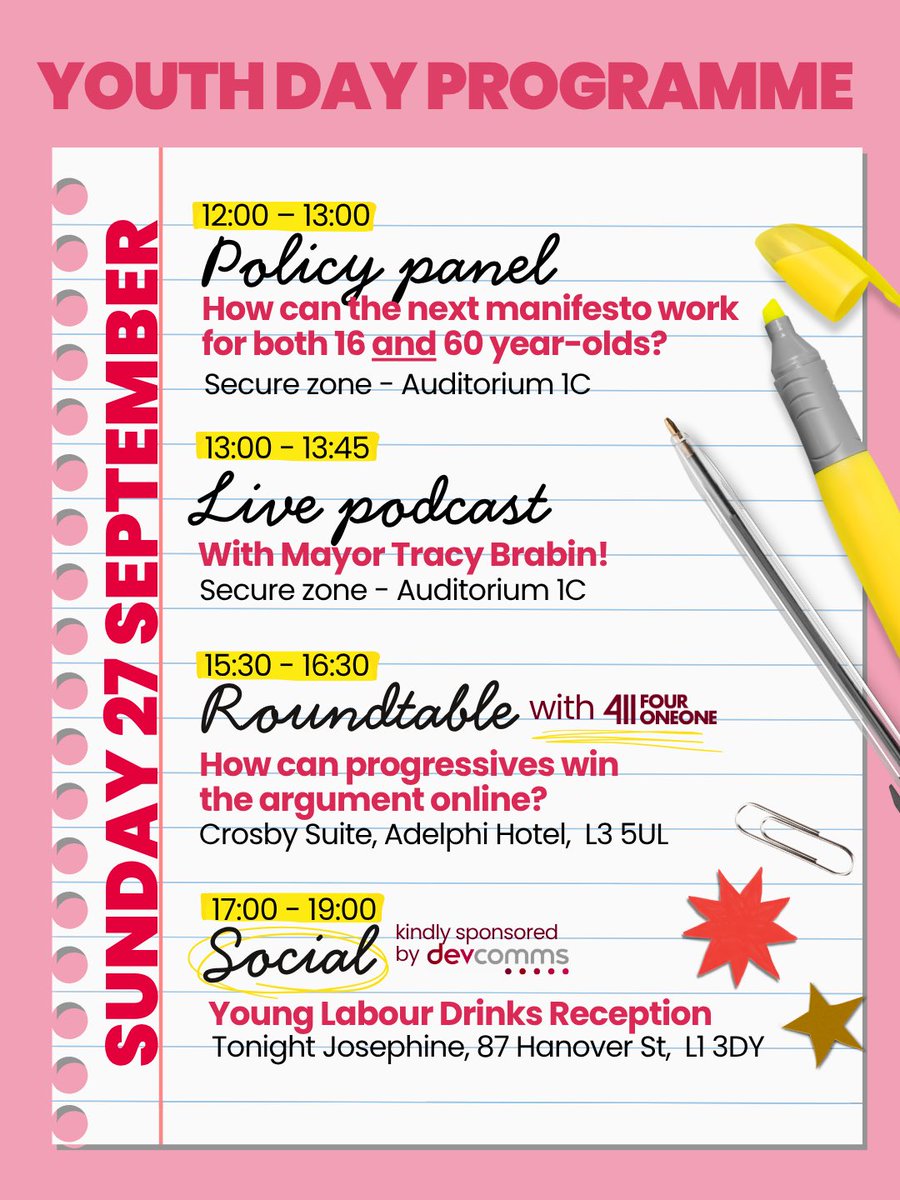 emilyrmoorex's tweet photo. Very proud of our programme for youth day @ conference! 🗓️🪩⭐️

We’ve got some super exciting policy panels, a live podcast, and (of course) a party! 🍸🎙️💭

See you in Liverpool!!!! 😚🤏🏻

@YoungLabourUK https://t.co/SYx0AZFfJU