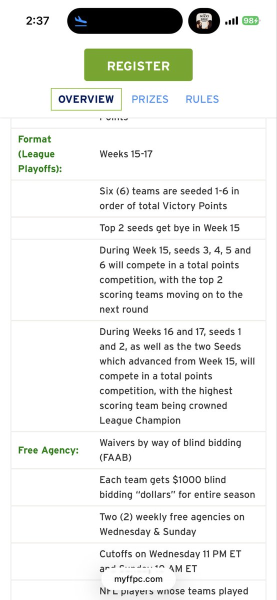 Davie_Mike's tweet photo. @AdamAizer The playoff idea that you suggested is not that crazy because that’s how FFPC does their dynasty playoffs. I love it because it feels like the champion is less fluky https://t.co/9Agh0cc3UV