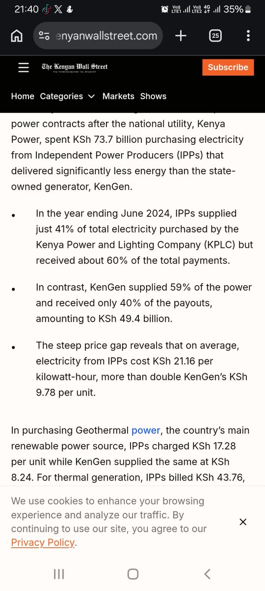Kigtho's tweet photo. @__theo254 @swamukonya @NdindiNyoro Do you see the selling price here, the costing of Kengen is mostly from natural renewable energy. Tell me how the production becomes expensive as compared to fossil fuel power then... https://t.co/rz8iqEzPKY