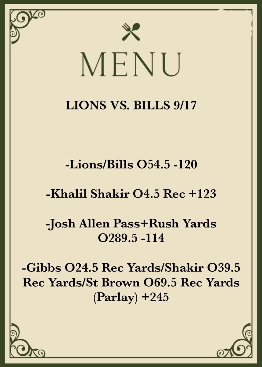 FadeZander's tweet photo. Tonight’s menu is TASTY #letseat #nfl #NFLFans #NFLFans #NFLNews #NFLWeek2 #nflonprime #tnf #LionUp #billsmafia #NFLTwitter #getrich #draftkings #hellyeah https://t.co/i9lW6gerti