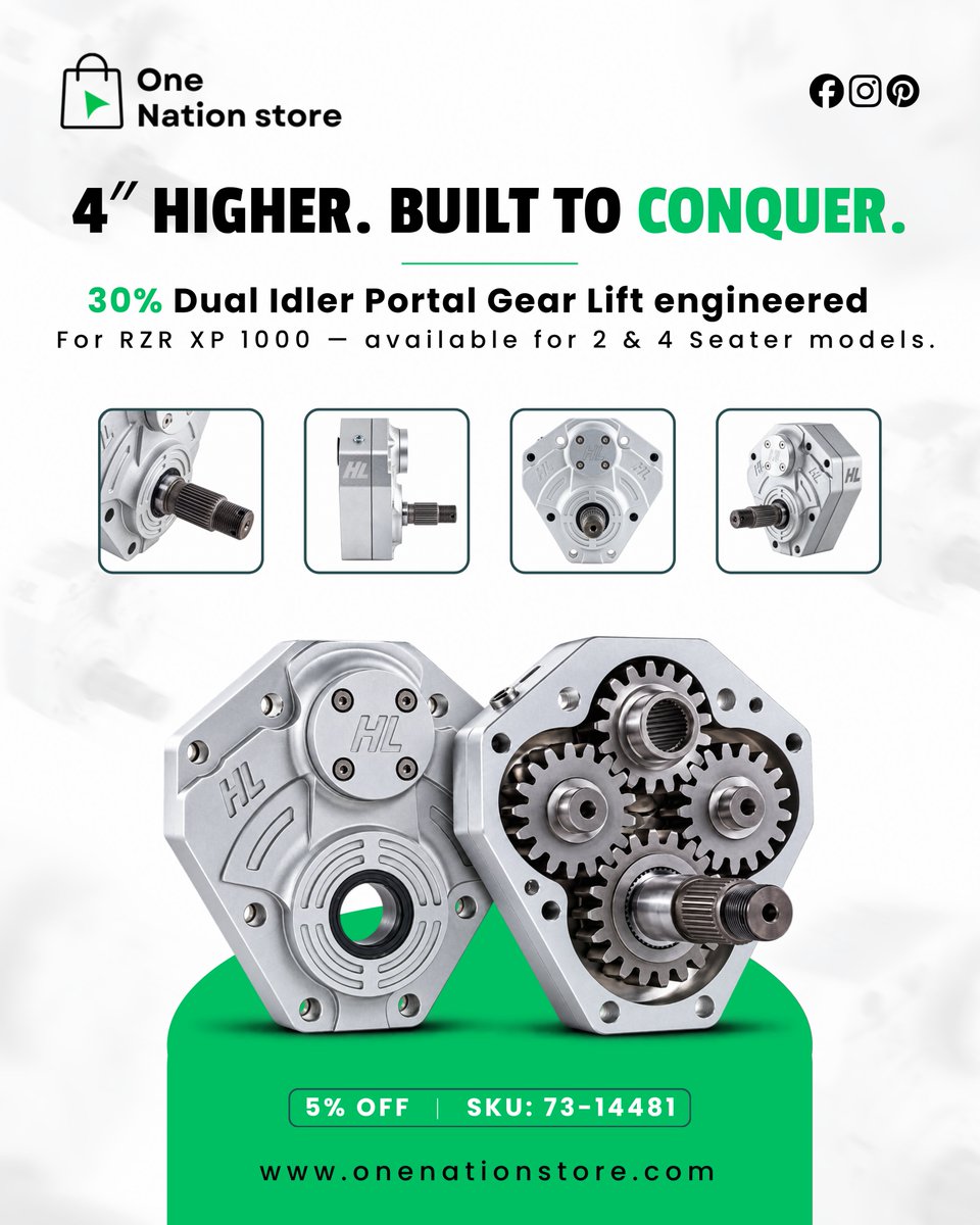 onenationstore's tweet photo. 4" Higher. Built to Conquer.

Upgrade your RZR XP 1000 with a Dual Idler Portal Gear Lift engineered for serious off-road performance.

✅ Fits 2 &amp; 4 Seaters ✅ Increased Ground Clearance ✅ 5% OFF

Shop now :https://t.co/goN8wgT3Tw

#RZRXP1000 #UTVLife #OffRoad #PortalLift https://t.co/Cpl3f0XYOB