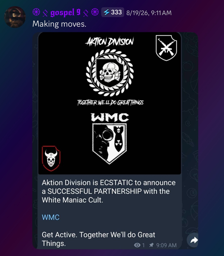 bx_on_x's tweet photo. This is so CRAZY that I can't believe I'm about to report it. 

Everyone has known for awhile that Destiny @TheOmniLiberal's 16-year-old son Nathan Bonnell is an open National Socialist, but it appears he has recently begun to associate with the Satanic accelerationist cult O9A. 

A couple of months ago Nathan posted about an Atomwaffen Division spin off group called Aktion Division. Just in the past couple of weeks he has posted his affiliation with MKY, an O9A linked murder cult from Eastern Europe, and is currently reposting O9A slop on his Substack. 

MKY is a dangerous foreign terror entity with deep ties to Ukraine and Russia, and the O9A accounts Nathan is affiliating with are part of the ultraviolent Tempel ov Blood and Satanic Front splinter factions.

Many of you know about my historical feud with Destiny - mainly, the way he attacked and trolled me for reporting on mass shooters and satanic pedo rings. 

Now his son is affiliating with them (Time is a flat circle.) 

This is the type of online footprint we tend to find in the aftermath of a terror attack or mass shooting. From the looks of his latest posts, it's possible the feds are already investigating him.

Beef aside, I sincerely hope everyone involved in Nathan's care takes this very seriously. 

1st pic - Nathan reposting a known O9A account's image of a blood oath to the O9A dark god "Vindex"

2nd pic - Nathan made an Aktion Division post with a reference to MKY (also called MMC) which is affiliated with Tempel ov Blood/Satanic Front. 

3rd pic - Nathan claimed to have been visited by the feds for associating with terrorists.

4th pic - Nathan posting accelerationist terror-slop and doing the "OK" salute with a Siege mask.