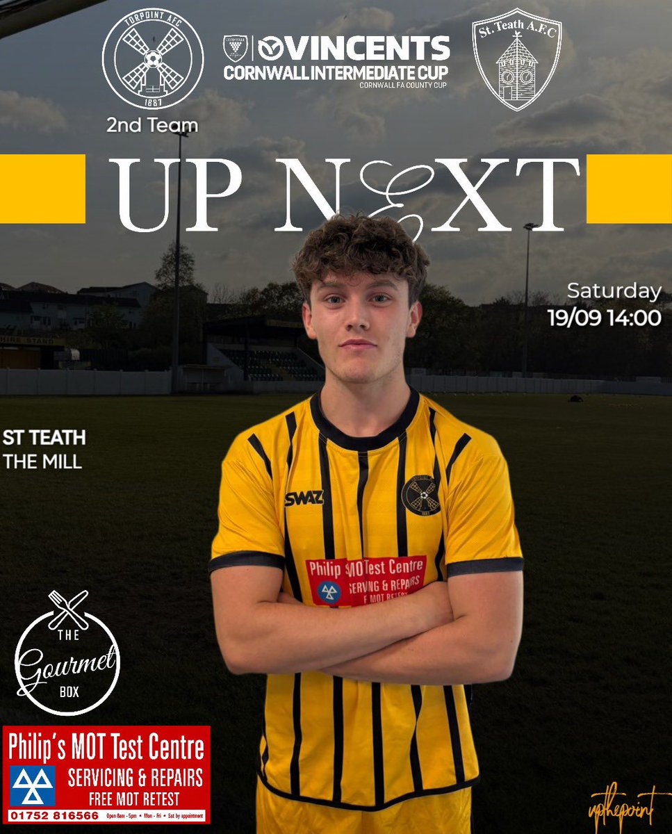 torpointafc's tweet photo. 🏆| 𝐂𝐔𝐏 𝐀𝐂𝐓𝐈𝐎𝐍 𝐀𝐓 𝐓𝐇𝐄 𝐌𝐈𝐋𝐋

On Saturday our 2nd team host St Teath in the Cornwall Intermediate Cup.

Bar will be open from 13:00

Philip’s MOT Centre
The Gourmet Box
Ideal Homes &amp; Ideal Lettings

Meanwhile, our 3rd team make the trip to Boscastle.

#upthepoint https://t.co/paxucZA3Vh