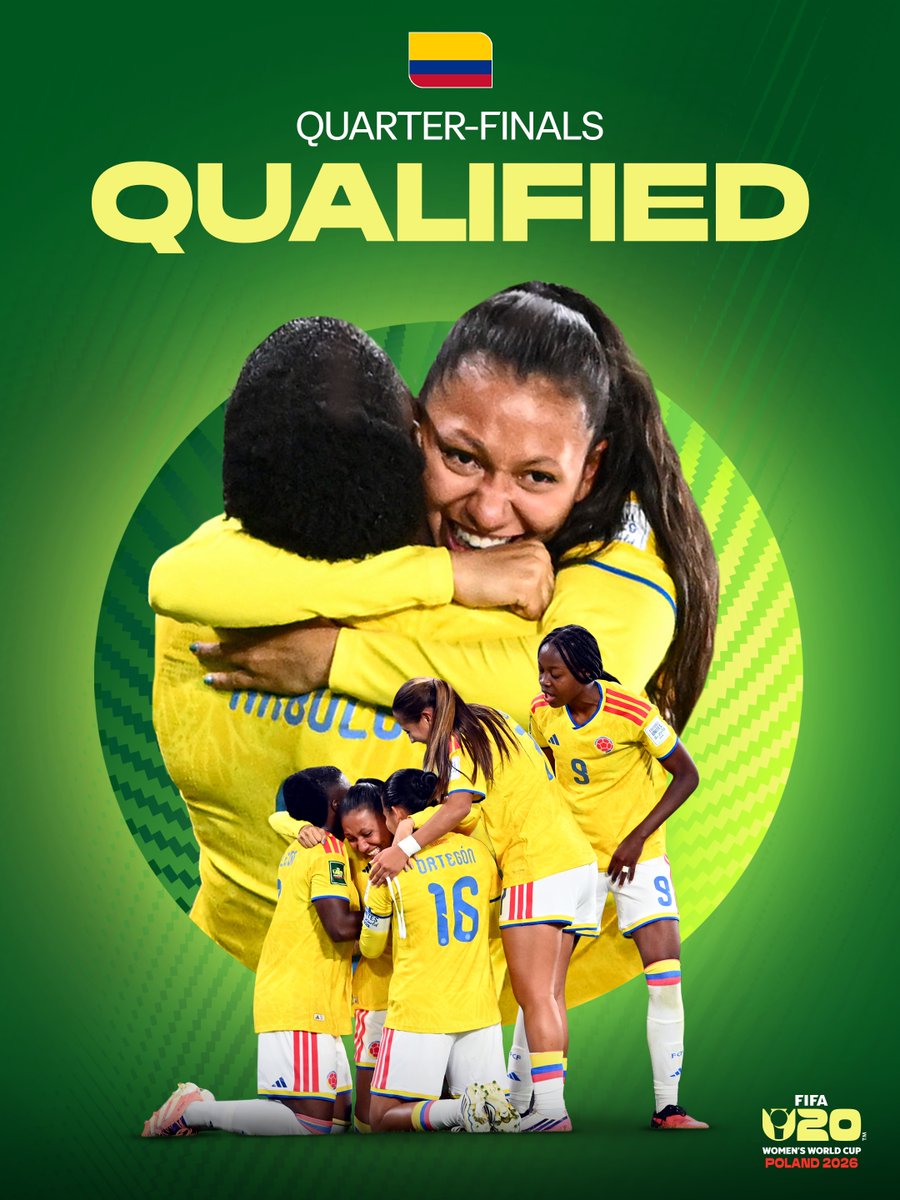 FIFAWWC's tweet photo. The Quarter-finals await Colombia! 🙌

#U20WWC https://t.co/HszvHANa2M