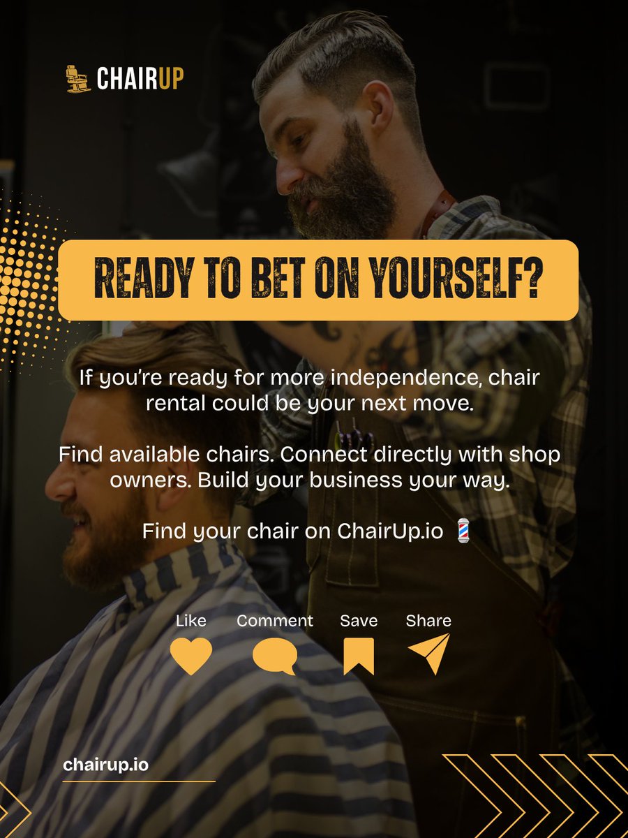 chairupUS's tweet photo. More freedom. More responsibility. More opportunity. 💈

Chair rental lets you build your clientele, reputation, and business on your terms.

Ready to make the move? Find your chair at https://t.co/dp23NCN1K7.

#chairup #barberlife #barbers #barberbusiness https://t.co/fmOfEZzIRN