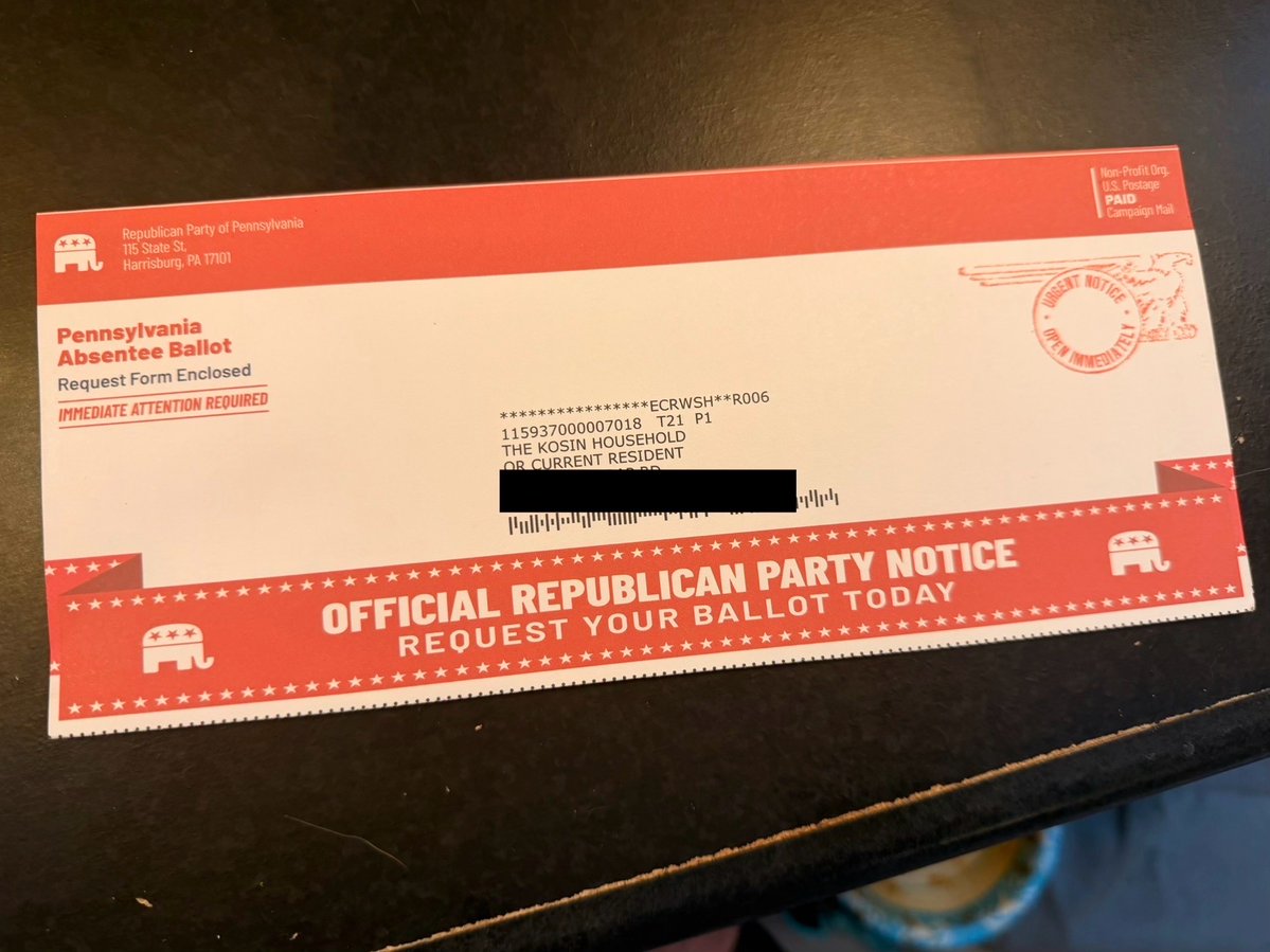 Britt4Liberty's tweet photo. This should never happen. Political parties should stop sending unsolicited absentee ballot request forms to voters’ homes.

If someone wants to vote absentee, they can request it themselves. https://t.co/37dzuYaBdO