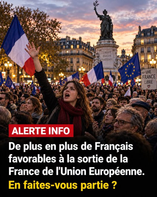 Forhalinton's tweet photo. ⭕️ALERTE INFO : De plus en plus de Français favorables à la sortie de la France de l'Union Européenne.
En faites-vous partie ? https://t.co/j1CHe6WHNx