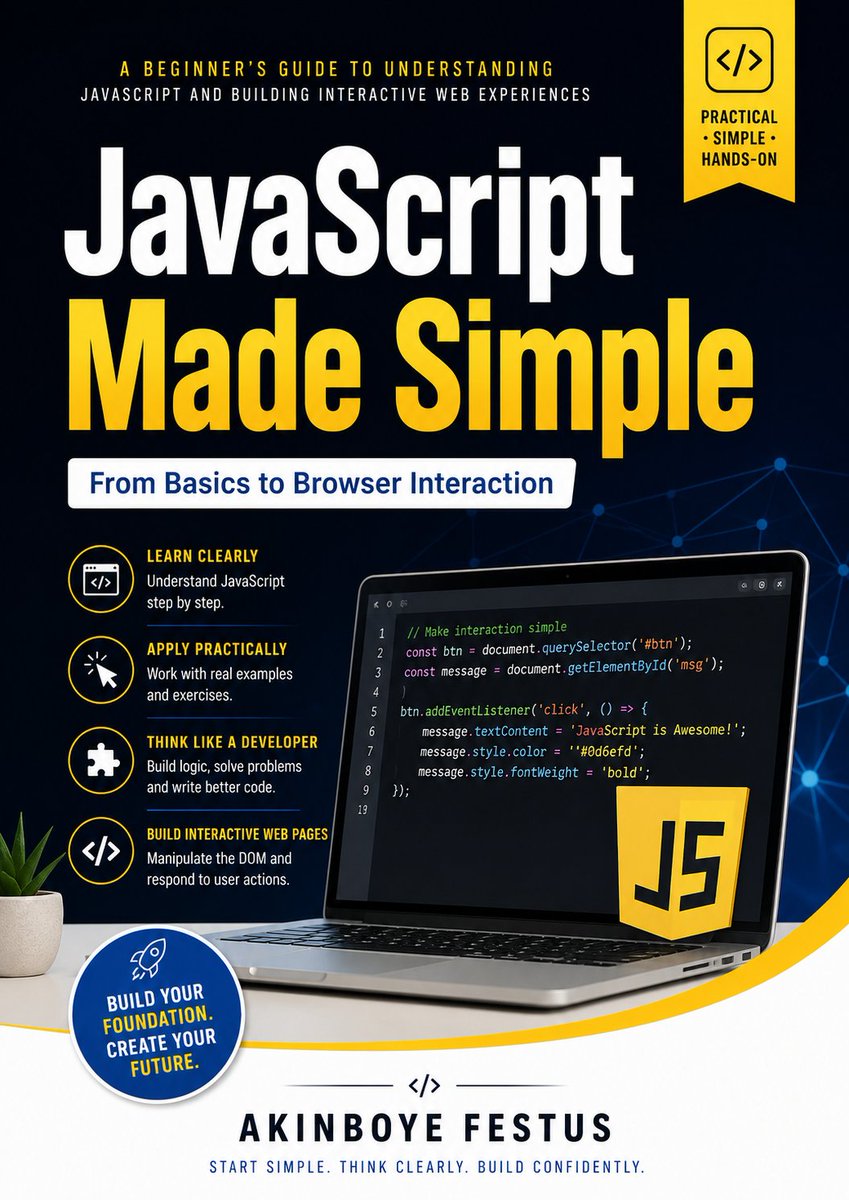 Phesto5707's tweet photo. 📚 Your tech journey deserves the right resources! 🚀
Take your learning to the next level with my beginner-friendly eBooks on HTML, CSS, JavaScript, and React.
Learn the fundamentals, build real projects, and grow your skills—one line of code at a time. 💻
📩 DM to get your COPY https://t.co/Xl9BNIBhif