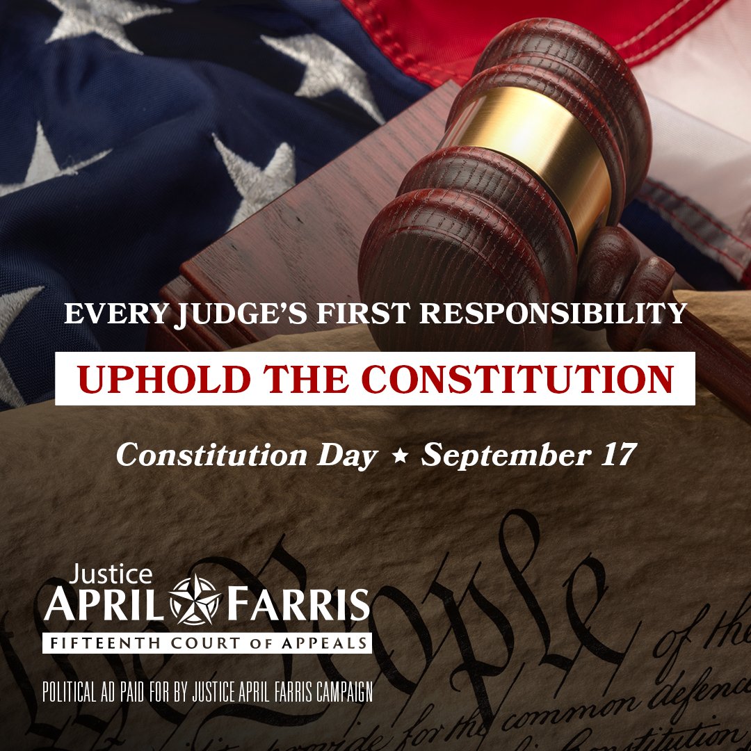 JusticeAFarris's tweet photo. Today we celebrate Constitution Day and the enduring framework that protects our freedoms, defines our government, and guides our courts.
Every judge takes an oath to uphold the Constitution—not personal opinion, not political preference.

That oath is a reminder that the Constitution must remain the foundation for every case and every decision.