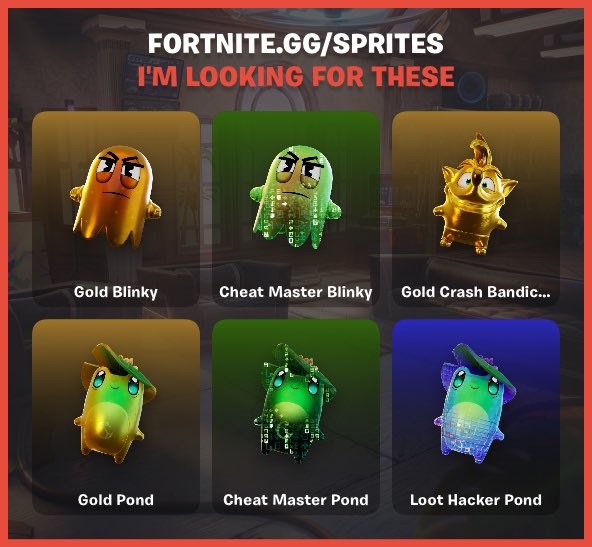 kashout4yungin's tweet photo. Anyone wanna trade??
#Fortnite #sprite #trade https://t.co/0RKPsuttRU