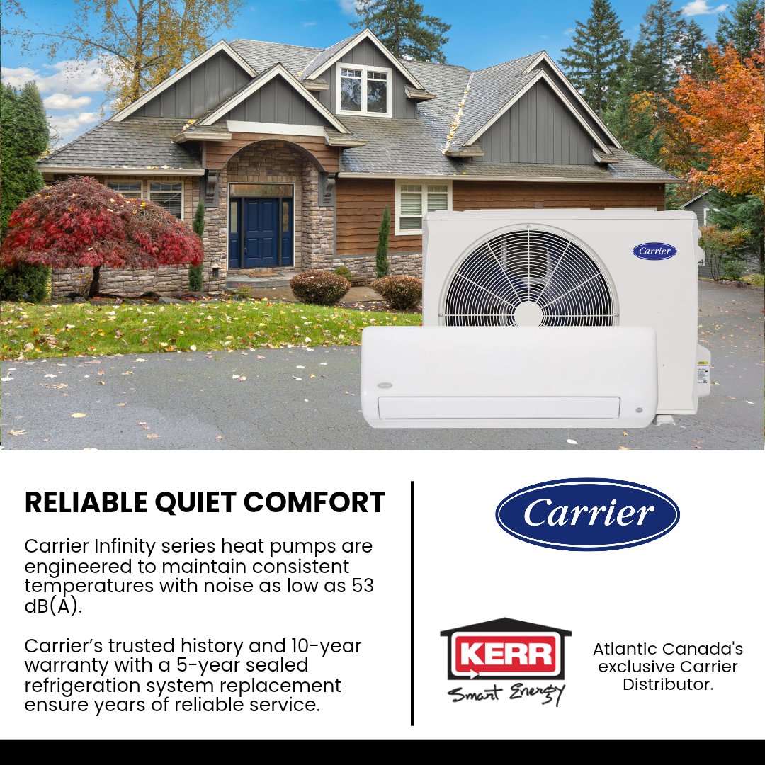 KerrSmartEnergy's tweet photo. Homeowners expect years of reliable comfort from their HVAC system. Carrier’s Infinity series heat pumps deliver consistent, comfortable temperatures while creating low noise.

Carrier’s 5-year sealed refrigeration system replacement warranty gives you peace of mind for years. https://t.co/xjngucCxRw