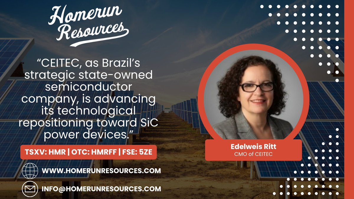 HomerunRes's tweet photo. Take a look at what Edelweiss Ritt, CMO of CEITEC said about the MOU with Homerun.

Yesterday, Homerun announced a strategic MOU with CEITEC which aims to develop, produce, qualify, and establish manufacturing capabilities for semiconductor-grade SiC substrates and wafers.

Regarding this announcement, Ritt stated: “This collaboration with Homerun, leveraging its work on high-purity silica in Brazil, represents an important step toward developing a vertically integrated SiC value chain in the country and strengthening Brazil’s technological and industrial capabilities in a sector that is strategic for the energy transition”.

View the release here: https://t.co/fqLoVnZWuy

#Silica #HPQ #Solar #Energy #Stocks #StockMarket #Brazil #EnergyStorage