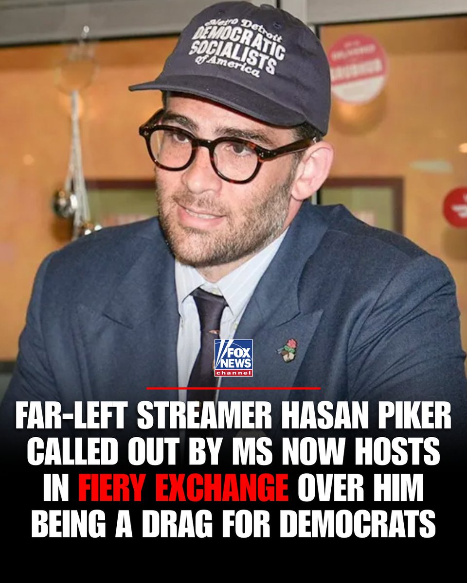 FoxNews_Flash's tweet photo. Hasan Piker clashed with two MS NOW hosts on multiple issues, including his political influence and his anti-Israel stance, as Symone Sanders Townsend told the streamer point-blank she would be telling candidates she worked for to absolutely "disavow" him.

"I used to work campaigns, Hasan, and I have to tell you, if I was a strategist or a consultant or the political director on one of these campaigns, I would absolutely be telling my people to disavow you," Sanders Townsend  said. "I really would, because we wanna win! We wanna win, and so, like, if you’re not gonna help people win, distance."

Piker acknowledged the disagreement between them as Townsend continued, "I’ve elected people, though. You’ve never elected anybody."

Read more here: https://t.co/qmt7eijZf8