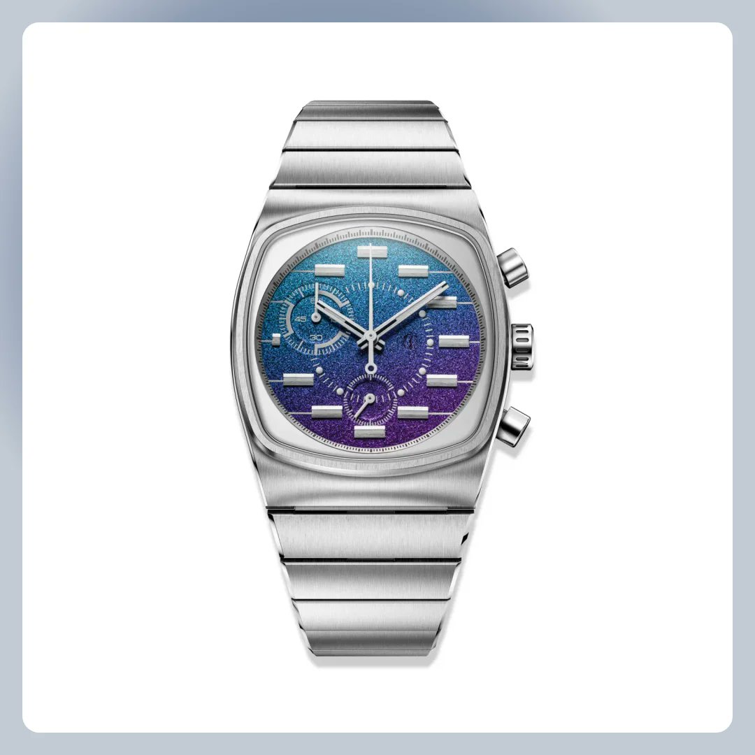 chronoscoutco's tweet photo. New in the roundup: violet turns to cyan on Metric - Foil Chronograph Watch, alongside meteorite-dialed Fragments Ombre and textured green Bamboo.
#IndependentWatches

@BrewWatchCo @oangio @Aethelsohn https://t.co/affPSP5oyQ