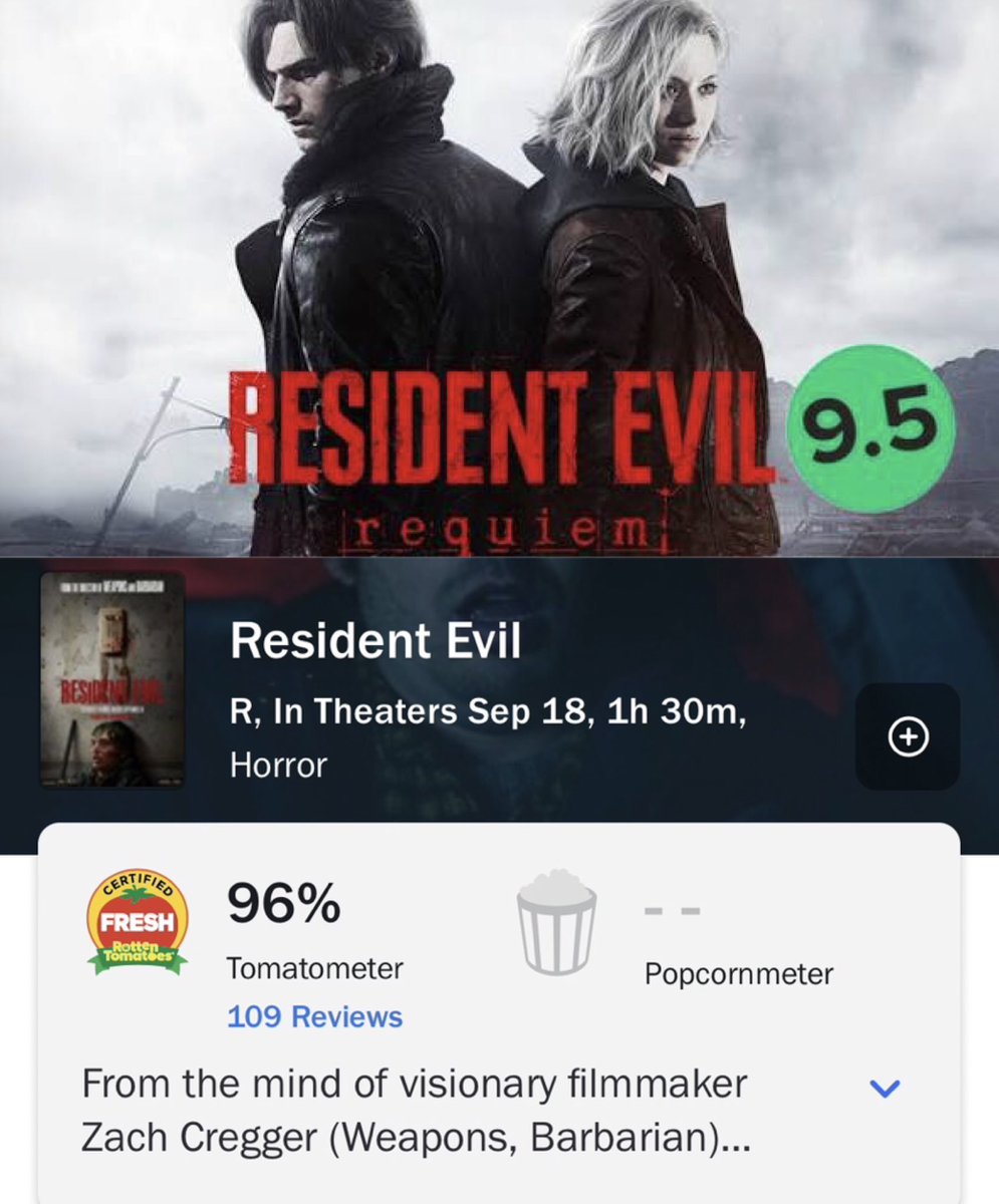 immalkwalahi's tweet photo. Resident Evil achieved the highest rating in the gaming and movies sectors this year.

-Resident Evil Requiem Sets All-Time Metacritic User Score Record, with 9.5 Rating

-*Resident Evil* movie is the highest-rated horror movie of the year on Rotten Tomatoes. https://t.co/rraiKVIBnt