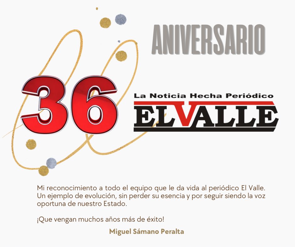 Miguelsamanop's tweet photo. Felicito al periódico @elvallemexico que atinadamente dirige @PepeNader, por estos 36 años que, con profesionalismo y compromiso, han mantenido viva la vocación de informar con veracidad y oportunidad al Valle de Toluca y a todo el Estado de México. https://t.co/0EIVoK12cf