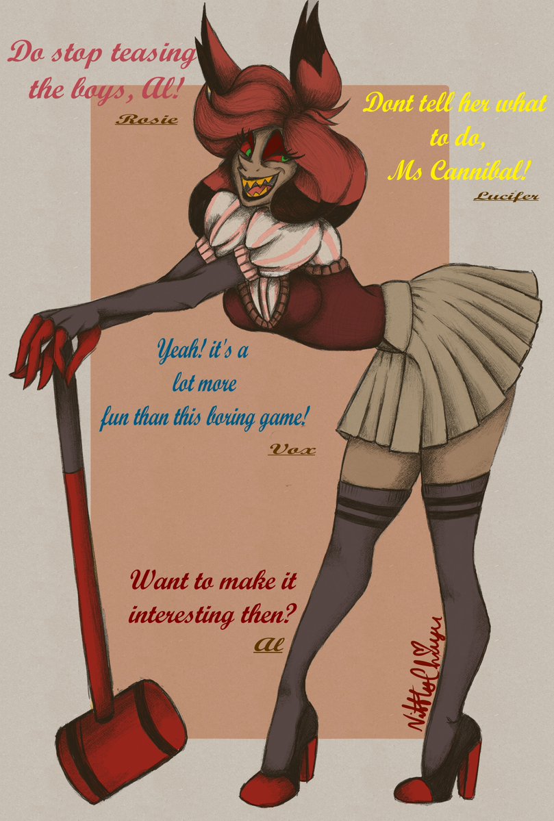 NifftyChiiyu's tweet photo. I needed to draw a female version of Al's croquet outfit. Such a tease.  #femalastor #femalealastor #HazbinHotel #HazbinHotelFanart #HazbinHotelAlastor #HazbinHotelLucifer #appleradio #radioapple #Vox #Radiostatic #Radiorose https://t.co/Jku6rt01DS