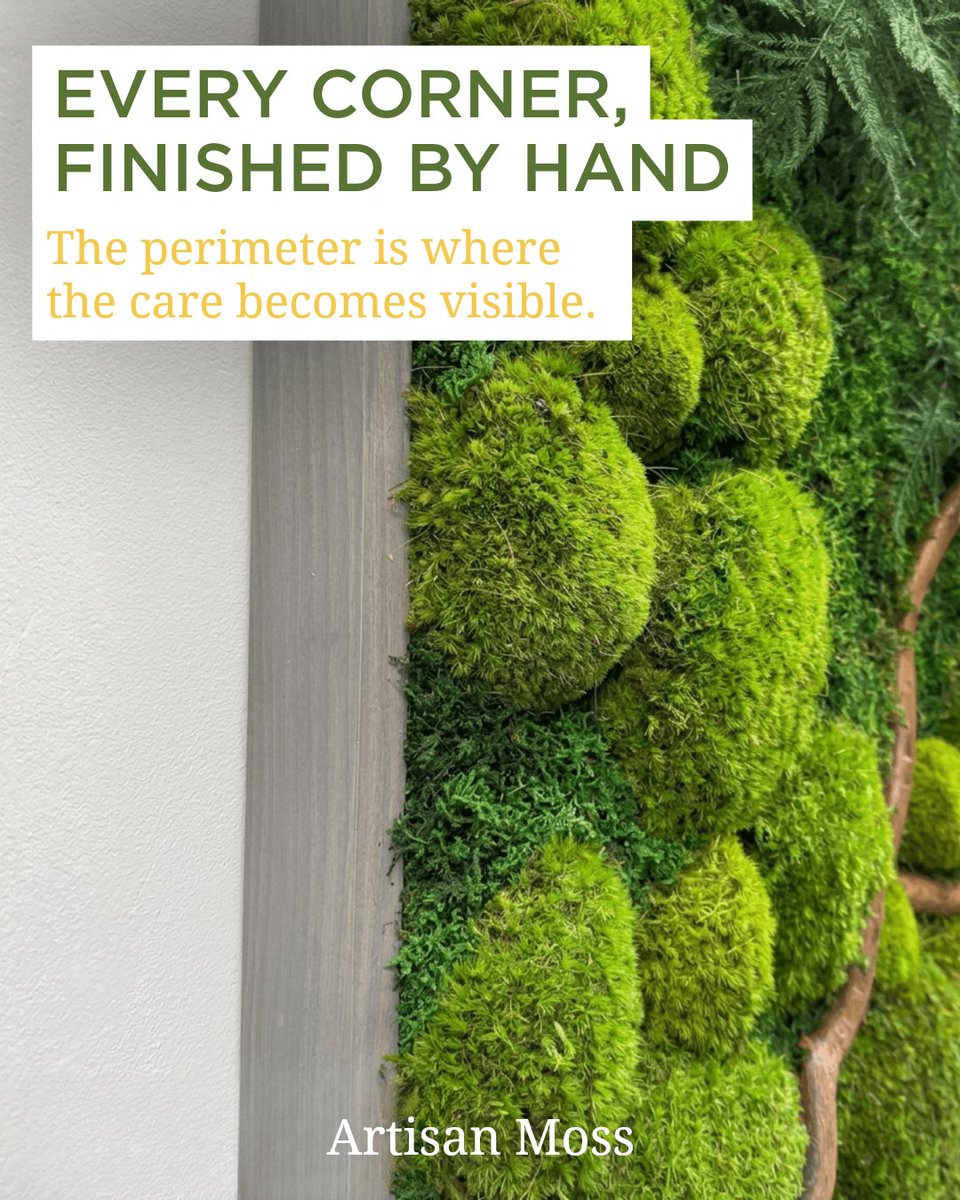 ArtisanMoss's tweet photo. This custom moss wall feels more intentional when every edge is hand-finished with care you can see.

That last bit matters. Clean edges make the whole piece feel more complete, more tailored, and more like it was made for the room.

See the difference up close. Link in bio https://t.co/OSB4uBUAIj