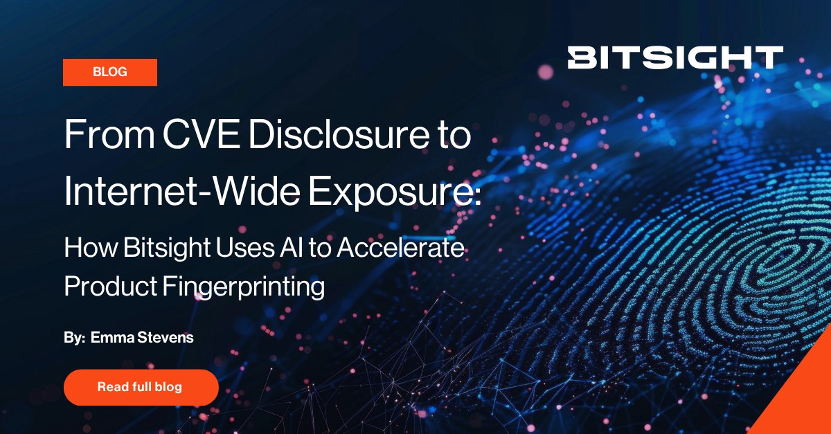Bitsight's tweet photo. The strongest CVE response starts before disclosure.⚡ Bitsight uses AI to fingerprint technology across the internet, helping teams find exposure faster and prioritize action with real-world threat context. 🔎

Read here: https://t.co/WW2lQdSelB 

#CVE #ThreatIntel #AI #Bitsight https://t.co/bxV5b2B6hv