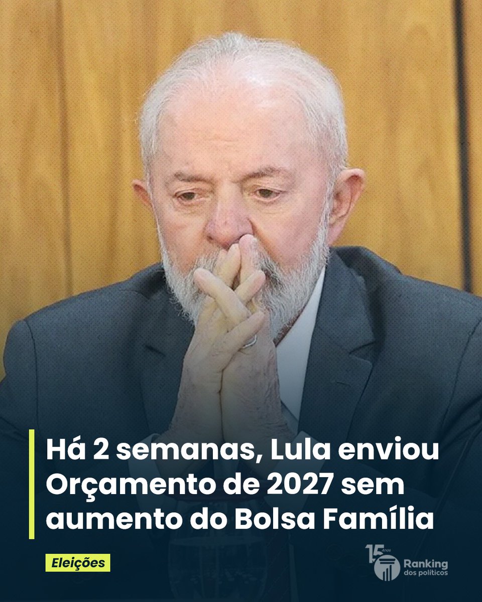 RankPolitico's tweet photo. Há apenas duas semanas, o governo federal enviou ao Congresso Nacional a proposta do Orçamento de 2027. O documento, que define as prioridades financeiras do país para o próximo ano, foi entregue sem prever um único centavo de reajuste para o Bolsa Família.

No entanto, agora, a poucos dias das eleições e vendo sua popularidade cair entre os beneficiários, o presidente Lula ignora o próprio planejamento econômico de sua equipe e anuncia de última hora o aumento do benefício para R$ 691.

Isso é o retrato exato do populismo. Quando uma medida não consta no orçamento oficial, fica claro que ela não é uma política pública estruturada com responsabilidade, mas sim um truque desesperado para tentar reverter a queda nas pesquisas e atrair votos de forma emergencial.

O Estado não pode agir como um comitê eleitoral financiado pelos seus impostos, pois a conta da irresponsabilidade fiscal sempre acaba pesando no bolso dos mais pobres através da inflação e do aumento de impostos.