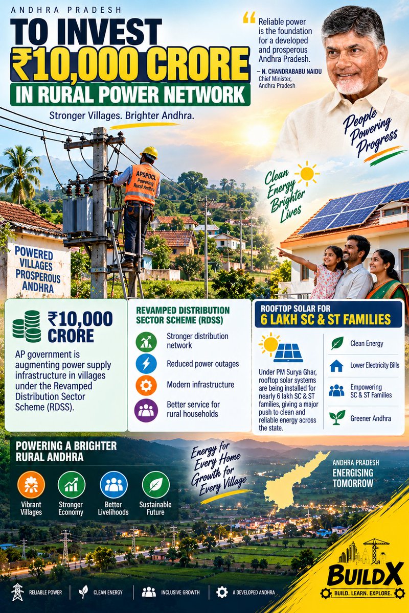 hemanthkora's tweet photo. ⚡ Andhra Pradesh to Invest ₹10,000 Crore in Rural Power Infrastructure

#AndhraPradesh #PowerInfrastructure #RDSS #PMSuryaGhar #SolarEnergy #RenewableEnergy #Infrastructure #CivilEngineering #Construction #Energy https://t.co/AnZD5fQsFe