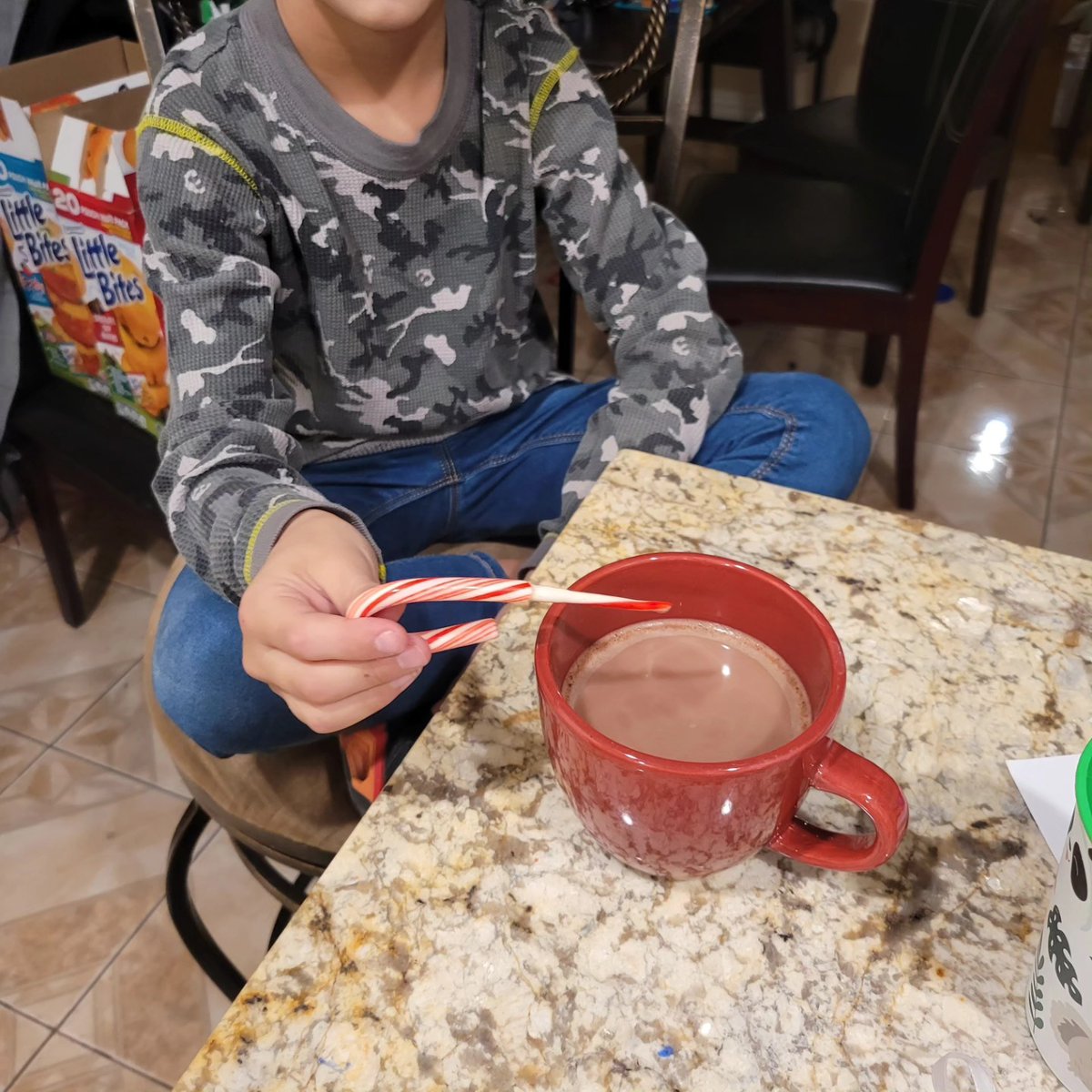zoeythompsonhub's tweet photo. It’s officially the holidays at the Brown-Butterfras house! We hung lights yesterday, and today we’re having cocoa with candy canes. Middle Brother accidentally turned his into a shiv. Happy holidays! https://t.co/8138aMf5qW