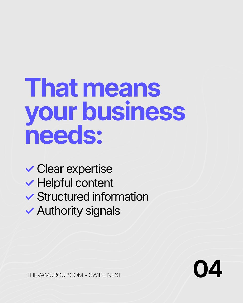 vam_group's tweet photo. Your website isn't just competing for clicks anymore.

It's competing to become part of the answer.

As AI changes how people research, businesses need authority, helpful content, and clearly structured information.

#TheVAMGroup #AIsearch #AEO #SEO https://t.co/RFetKebaR5