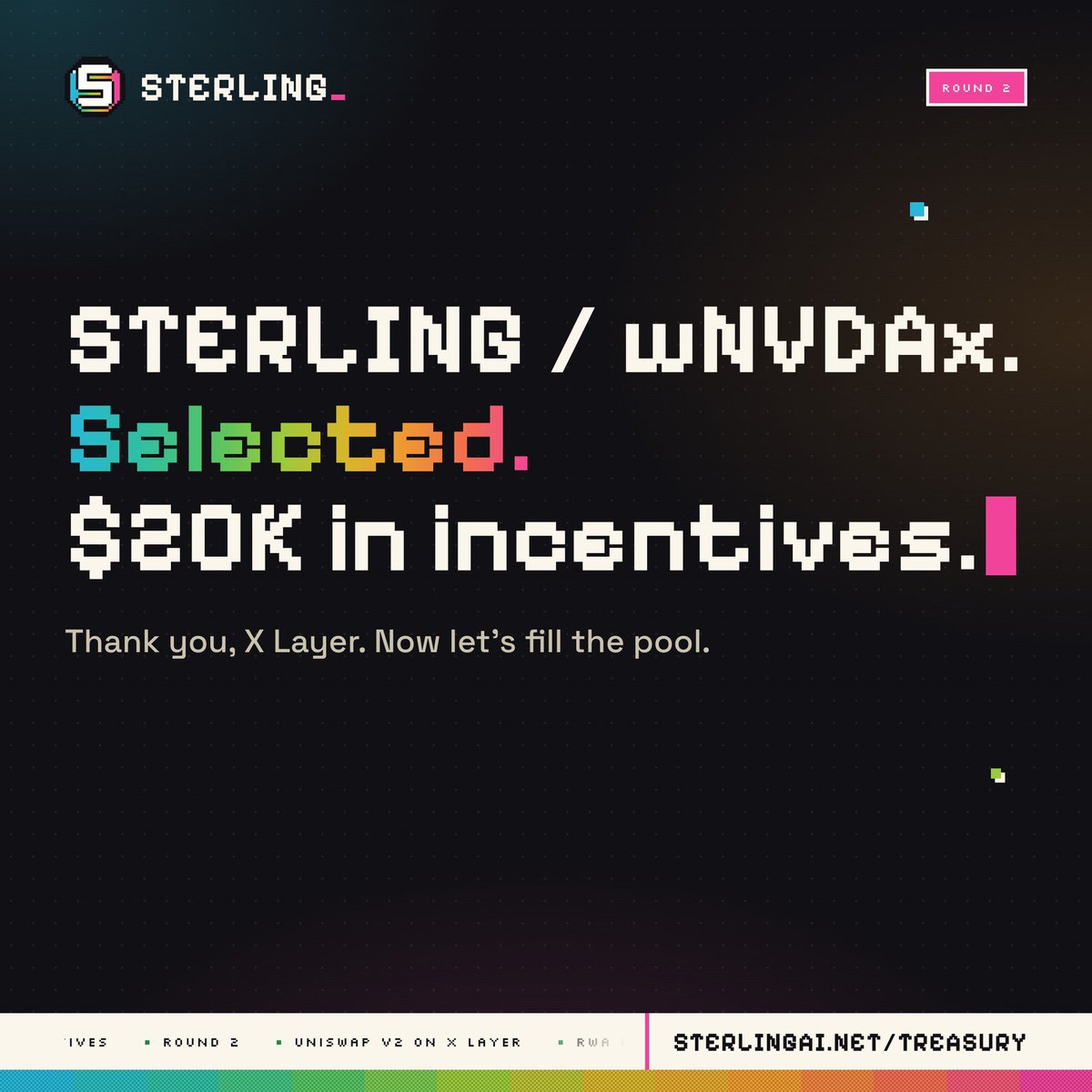 sterlingaixyz's tweet photo. STERLING / wNVDAx made the list. $20K in Round 2 incentives. Thank you @XLayerOfficial.

Community is everything. Let's fill it. https://t.co/TGsmbxTPJK