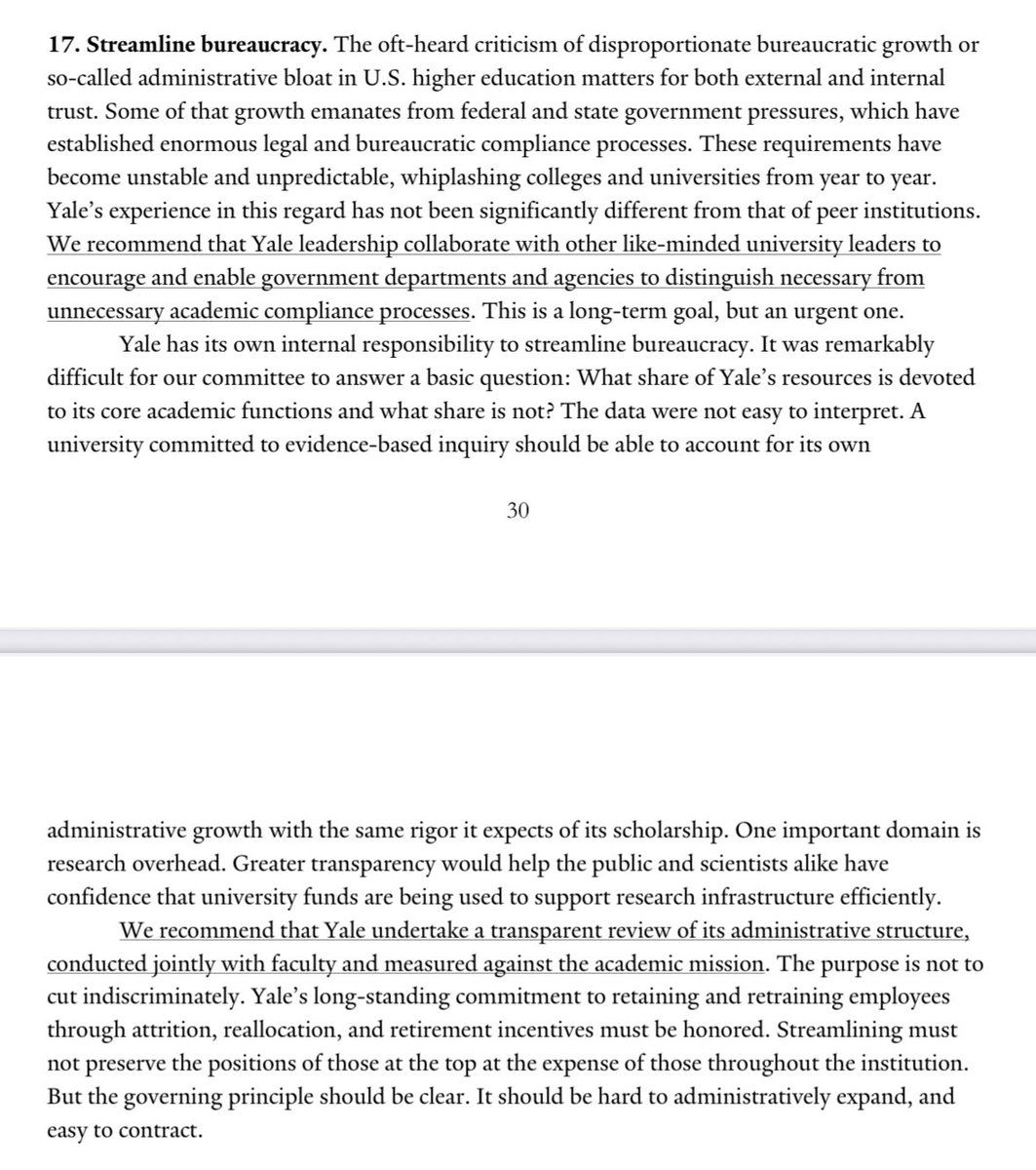 sfmcguire79's tweet photo. The Yale Report on Trust in Higher Ed:

“It was remarkably difficult for our committee to answer a basic question: What share of Yale's resources is devoted to its core academic functions and what share is not?”

“We recommend that Yale undertake a transparent review of its administrative structure.”
