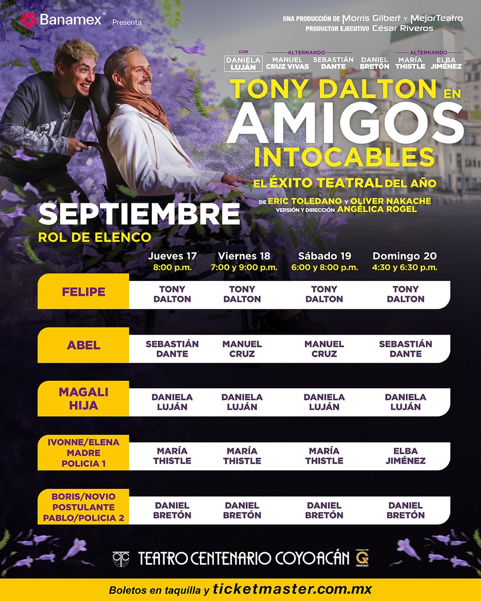 amigosintocable's tweet photo. #AmigosIntocables es la historia de Felipe y Abel; un millonario que quedó paralítico y un joven de los suburbios. ¿Qué tipo de amistad surgirá de ahí?

📍 @tcentenarioof
📆 Funciones de jue. a dom.
⏰ Consulta nuestros horarios
🎟️ https://t.co/iaRh8HQ2V8 https://t.co/DLn8aIIEKP
