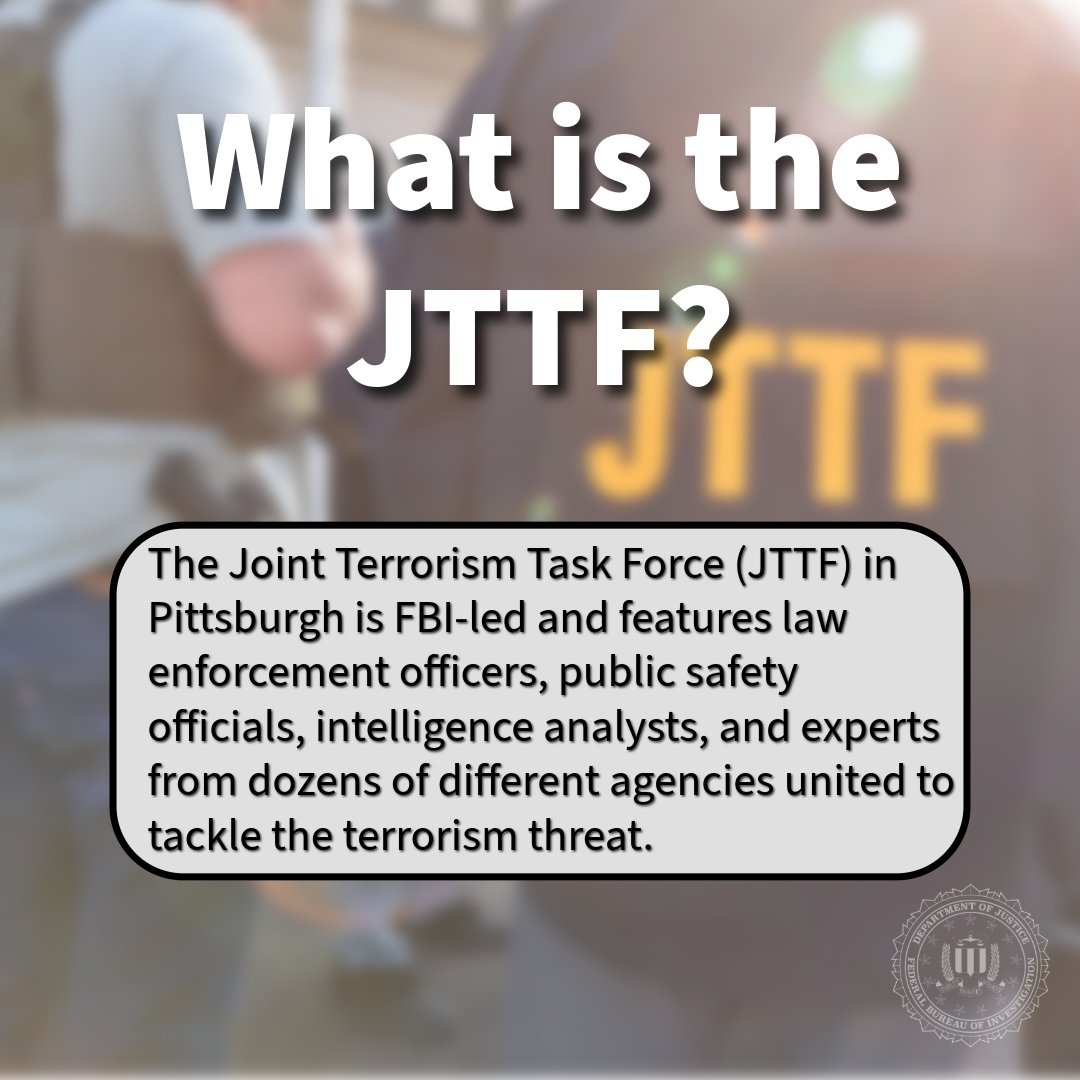 FBIPittsburgh's tweet photo. “This individual demonstrated sustained devotion to the Islamic State of Iraq and Syria. He recorded a pledge of allegiance to ISIS.  Following the pledge, he made efforts to spread their propaganda and shared ways to kill…all in the name of a foreign terrorist organization.  He armed himself to carry out a mass casualty attack against the American people and was doing so right here in the suburbs of Pittsburgh.” 

FBI Pittsburgh leads our Joint Terrorism Task Force, but preventing mass casualty attacks is only possible with the help of our federal, state, and local partners. We’re constantly sharing information. We’re working side-by-side to identify and disrupt threat actors. Every lead and every arrest is a joint effort, and every tip can make a difference. 

We’re proud of the work our JTTF is doing every day. Together we’re protecting the communities we call home. And the public saw that firsthand with this week’s announcement of a significant terrorism plot disruption and arrest.