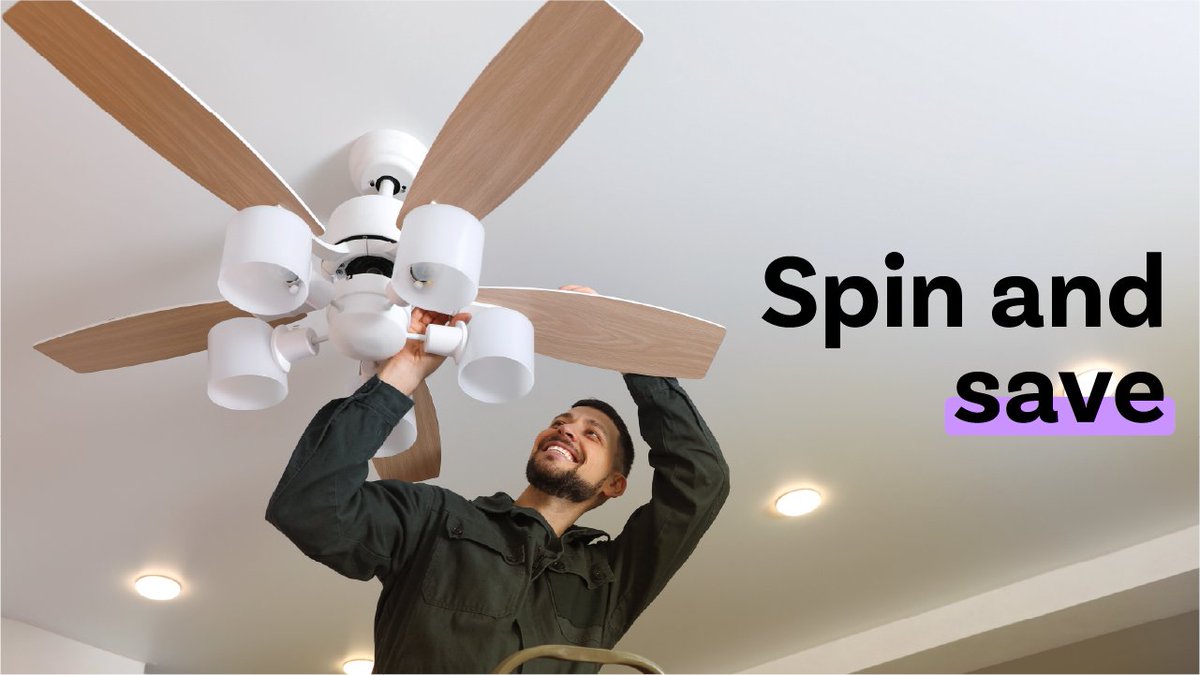 DirectEnergy's tweet photo. It’s National Ceiling Fan Day! Change the direction with the weather: Summer = counterclockwise. 
Cooler months = clockwise. 

#NationalCeilingFanDay #SeasonalSwitch #DirectEnergyTip https://t.co/MELHfaUh9v