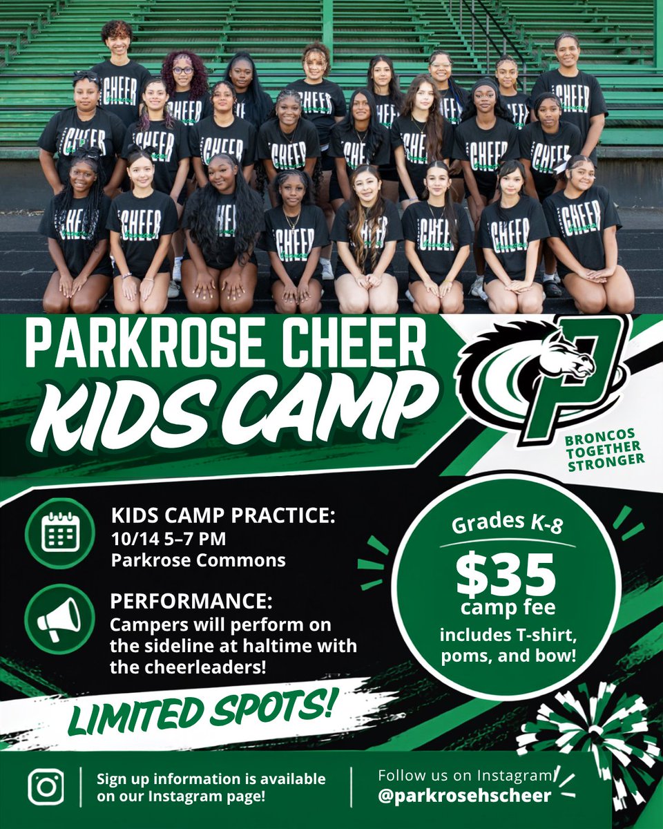 parkrose's tweet photo. Parkrose Cheer Kids Camp - Wednesday, October 14th - grades K through 8 https://t.co/OUYC783G9V https://t.co/xXfrYUP3N6