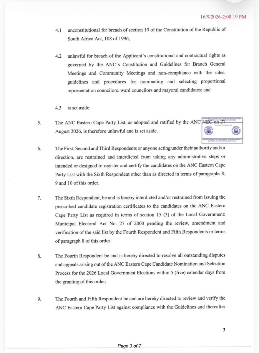NicholasNyati's tweet photo. When the comrades win this court case, IEC will be forced by the courts to nullify the lists submitted by the ANC in Eastern Cape.

This means ANC would not contest elections in all EC municipalities.

What a time to be alive. https://t.co/i1SpdUbacs