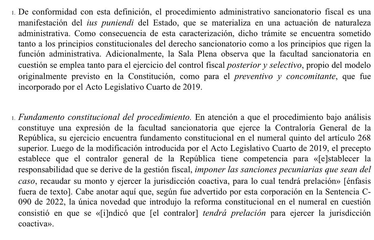 freddyepinzonv's tweet photo. En el procedimiento administrativo sancionatorio fiscal no basta constatar una irregularidad para imponer una sanción. @CConstitucional (Sentencia C-209 de 2023). Al ser una manifestación del ius puniendi del Estado, la potestad sancionatoria fiscal está sometida a los principios de legalidad, tipicidad, debido proceso y responsabilidad subjetiva; la conducta debe ser atribuible personalmente al investigado a título de dolo o culpa. Además, este procedimiento es distinto del proceso de responsabilidad fiscal: no exige la existencia de un daño patrimonial ni tiene finalidad resarcitoria, sino sancionatoria. https://t.co/54Wx8xWRwZ