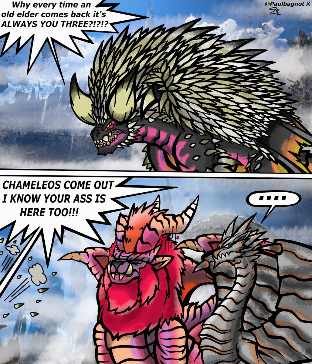 Paulbagnot's tweet photo. The elder situation 

#MonsterHunter #MonsterHunterWilds #MonsterHunterdlc #MonsterHunterWildsAscendance #Ascendance #Nergigante #Teostra #Kushaladaora https://t.co/PQp7VYUGRL