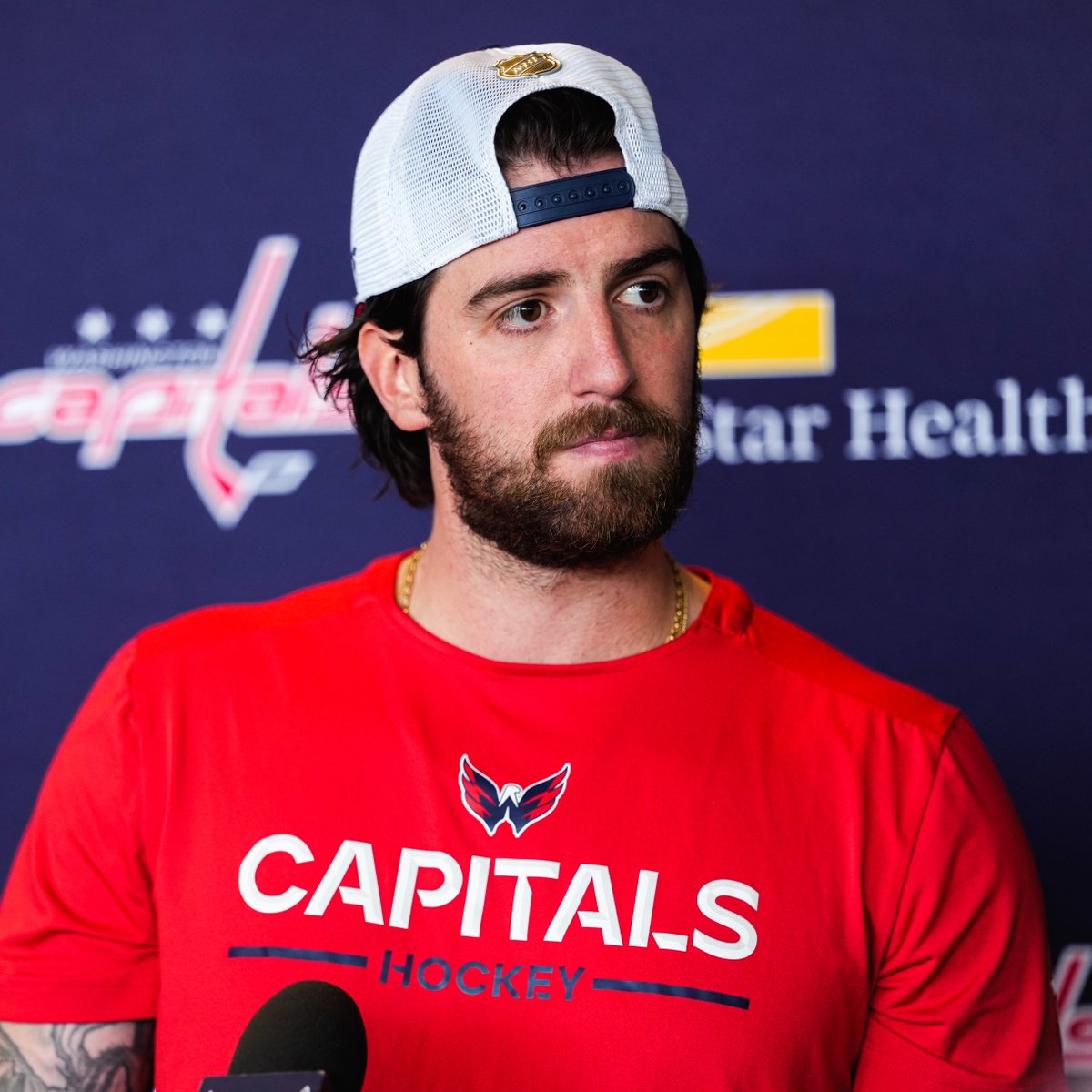 Capitals's tweet photo. Full media availabilities from the first on-ice session of the Capitals’ Training Camp.

#ALLCAPS | @MedStarHealth