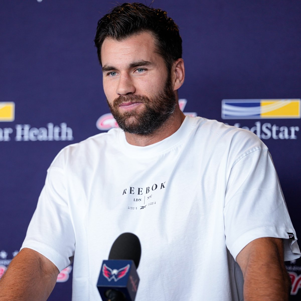 Capitals's tweet photo. Full media availabilities from the first on-ice session of the Capitals’ Training Camp.

#ALLCAPS | @MedStarHealth