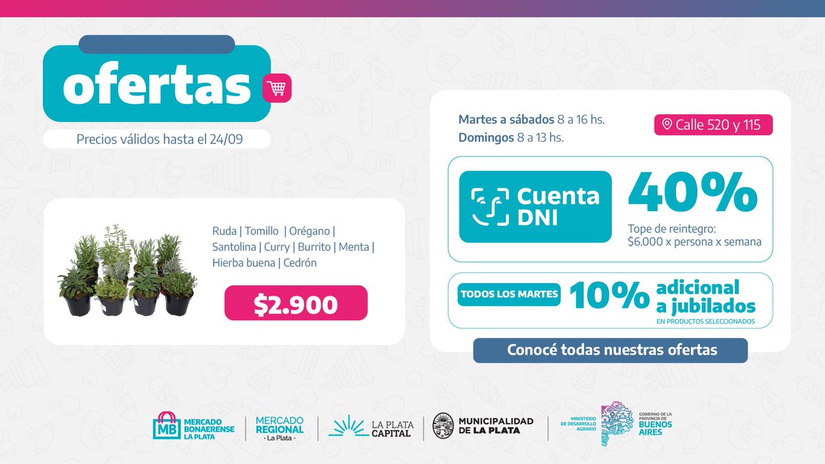 LaPlataMLP's tweet photo. Estas son las ofertas semanales del Mercado Bonaerense fijo de La Plata 😁🛒, conocé todos los precios en este link 👉 https://t.co/zQHNPznS9f 

¡No te lo pierdas! 🤗🙌 https://t.co/QMPOrX3xvv