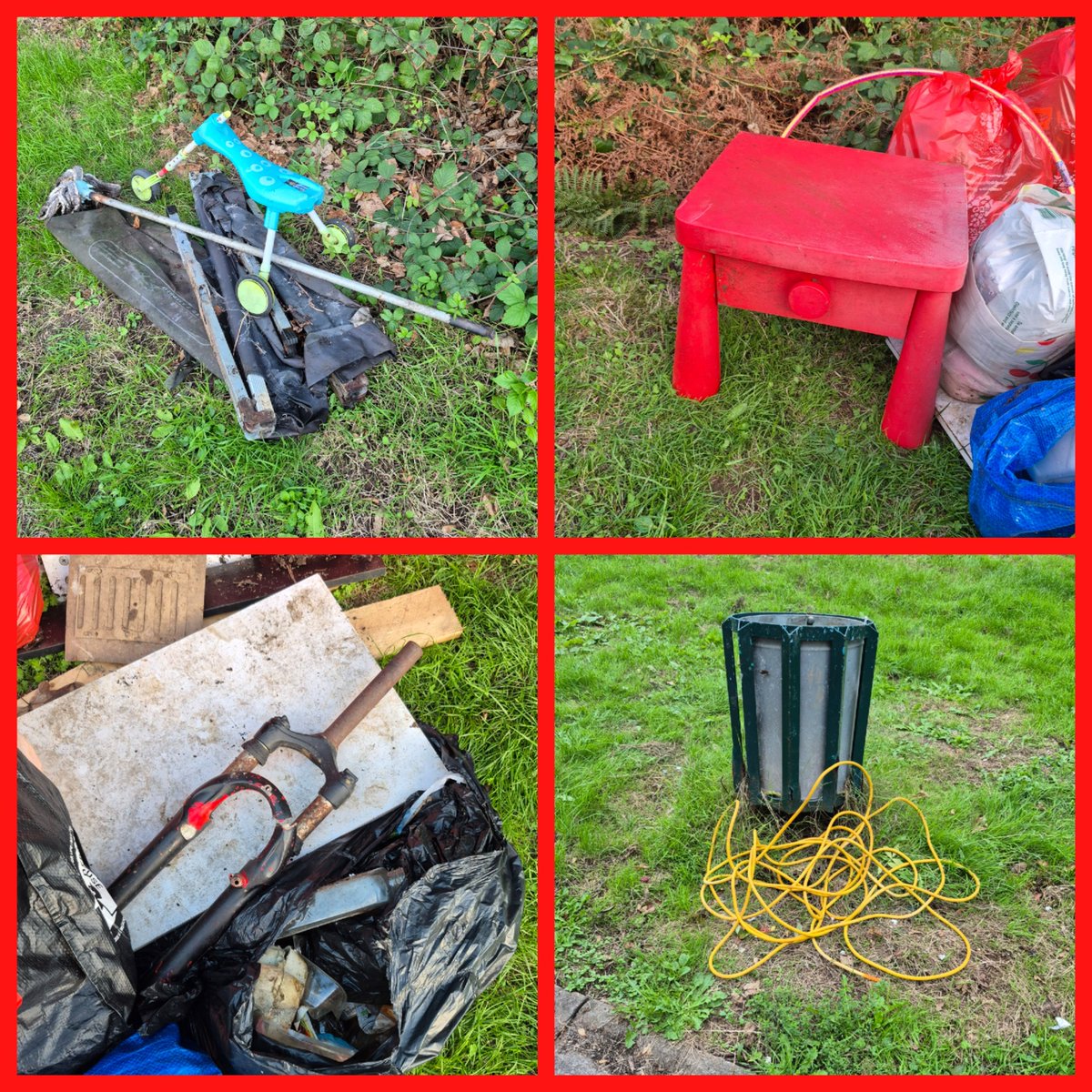 Kittylitterpic1's tweet photo. Removed more from the woods after work. 3 bags filled with litter, removed 6 black bags & 4 bags for life, ride on tricycle, child's table, camp bed, cable, mop, hoop, part of a bike & wood pieces. Will return as more to remove. 1 hour. #flytipping #littelouts #volunteers https://t.co/yujBrSpMls